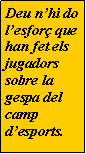 Cuadro de texto: Deu n�hi do l�esfor� que han fet els jugadors sobre la gespa del camp d�esports.